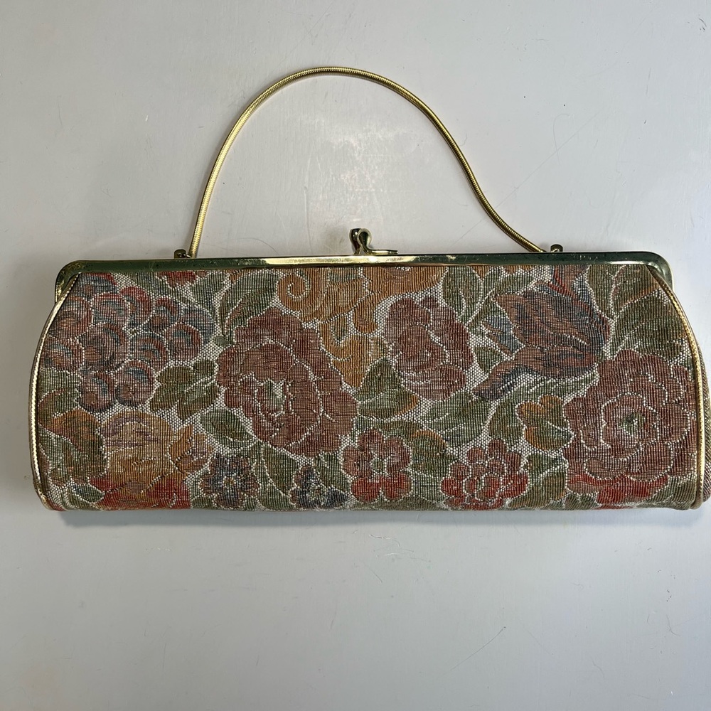 Floral Tapestry Frame Clutch in Rust and Olive